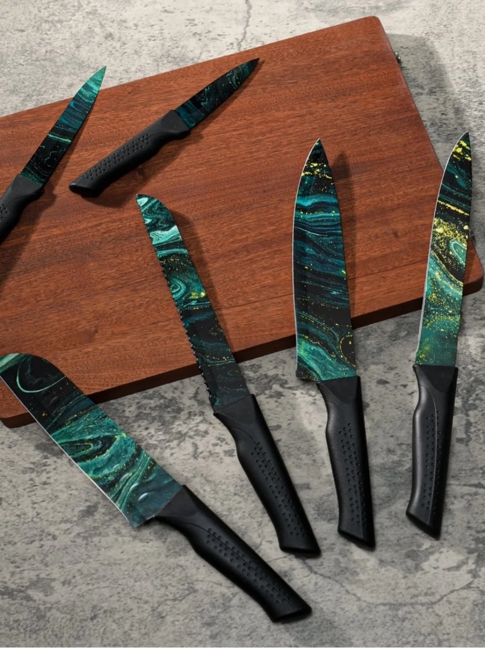 👨‍🍳🍴👩‍🍳  NULAS Knife Set, 6-PC Colorful Green Marble Pattern Knife Set. 👨‍🍳🍴👩‍🍳